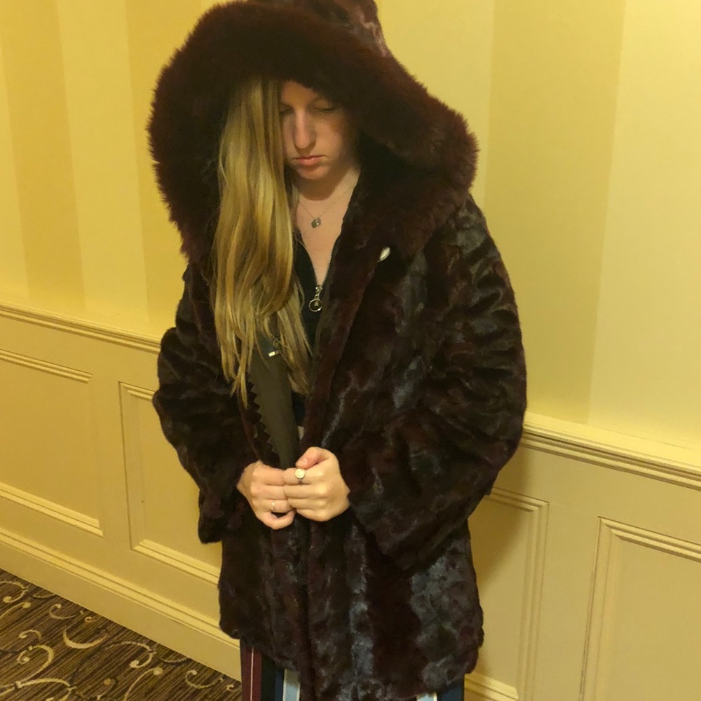 Burgundy hooded mink